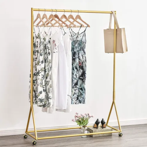 Vista 6 de Percheros de Tubo Dorado Independientes, Perchero de Ropa Moderno de Metal Resistente, Perchero Fácil de Montar para Colgar en Boutiques