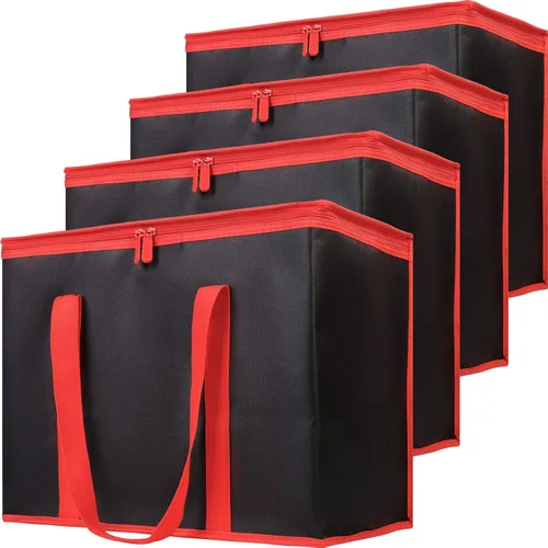 Vista 8 de Bolsa térmica, suave y aislada, bolsa de alimentos plegable para entrega de alimentos, portátil, color negro, paquete de 4, tamaño L Soft Cooler