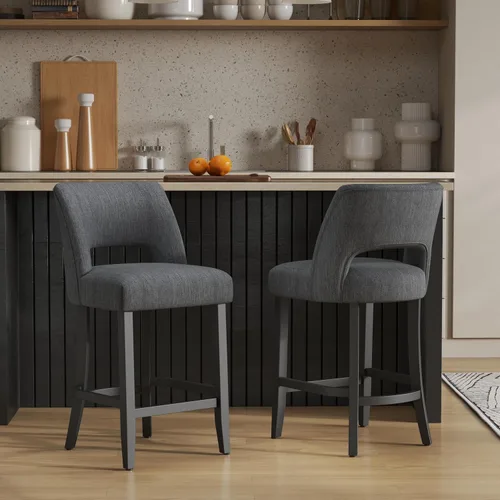 Vista 48 de VKNOW Juego de 2 Taburetes de Bar, Taburetes de Bar Tapizados de Altura de Mostrador, Taburetes Modernos de Mostrador con Patas de Madera para Isla