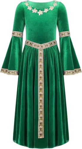 Vista 3 de iiniim Disfraz de princesa medieval para niños, disfraz de Halloween, cosplay, vestido de terciopelo retro renacentista