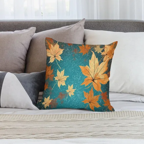 Vista 7 de Fundas de almohada de hojas de arce punteadas naranjas y amarillas, fundas de almohada de cosecha de temporada naranja cuadrado para sofá, sala
