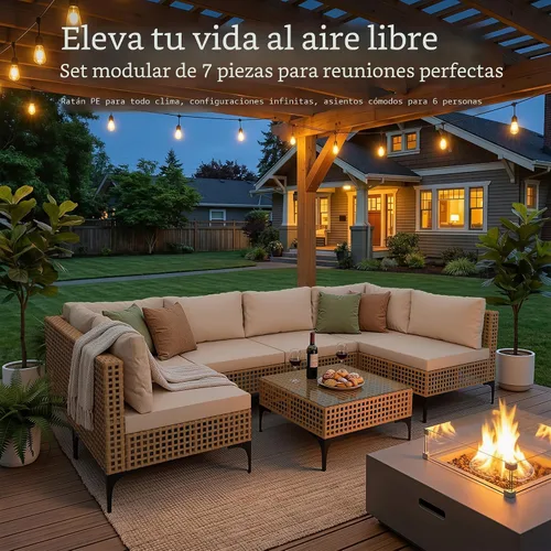 Vista 9 de Devoko Juego de muebles de patio, sofá modular de mimbre para exteriores de Beige