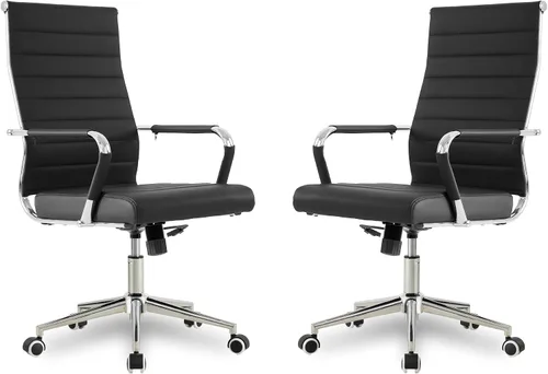 Vista 24 de Okeysen Office Desk Chair, Ergonomic Leather Modern Conference Room Chairs, Executive Ribbed Height Adjustable Swivel Rolling Chair for Home Office