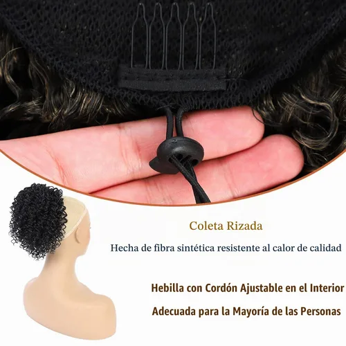 Vista 2 de Cola de caballo con cordón para mujeres negras, extensión de cola de caballo negra rizada para mujeres negras, extensiones de cabello sintético 1b