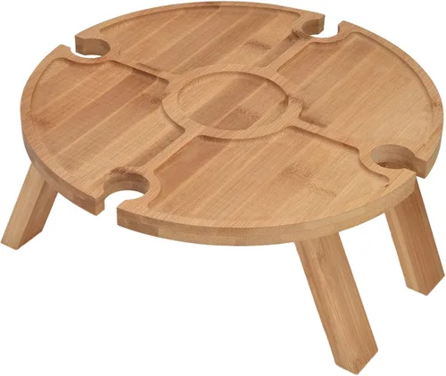 Vista 7 de Mesa de picnic plegable portátil, mesa de madera plegable al aire libre con soporte para copa de vino para senderismo, camping, cena