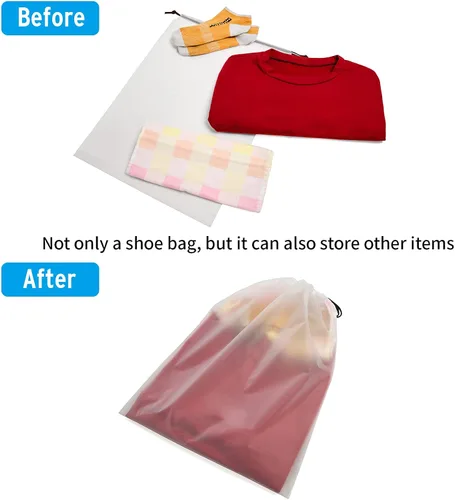 Vista 5 de Vorspack Bolsas transparentes para zapatos de viaje, grandes y transparentes, bolsa de almacenamiento con cuerda para hombres y mujeres, paquete