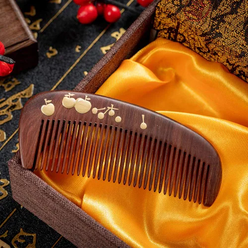 Vista 6 de TAN MUJIANG Peine de madera para el cabello Laca de manzana hecha a mano antiestática 2-11