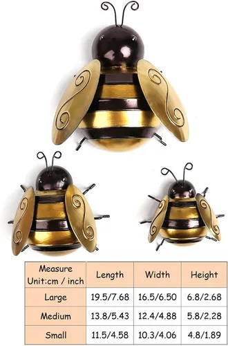 Vista 2 de Queemie® Bonito juego de 3 decoraciones de pared de abejas de jardín de metal, coloridas estatuas de abeja al aire libre, esculturas de pared