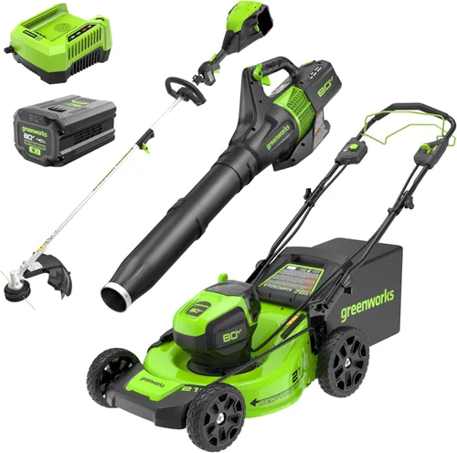 Vista 9 de Greenworks 80V 21" Cortacésped manual + Soplador (Gen 2), batería de 5.0Ah