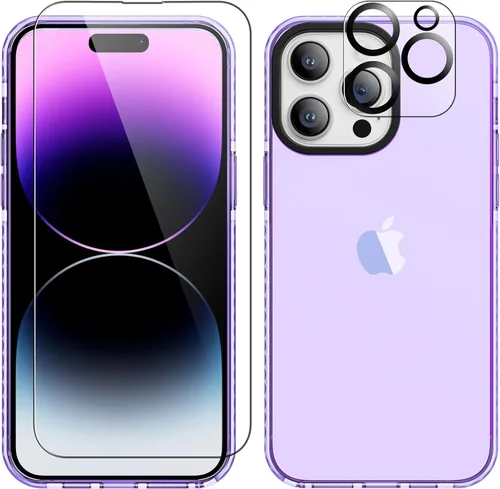 Vista 8 de ROYBENS Funda transparente para iPhone 15 Pro, funda para teléfono con protector de pantalla de vidrio + protector de lente de cámara, accesorios