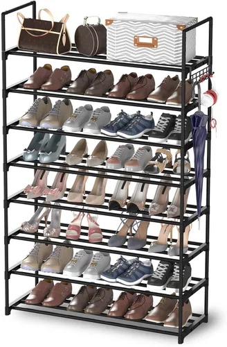 Vista 9 de Hsscblet - Estante de zapatos de metal de 2 niveles, organizador de almacenamiento ajustable para zapatos, almacenamiento apilable para botas