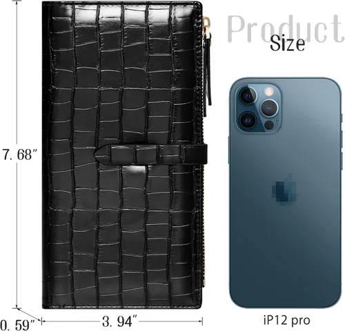 Vista 2 de YOUBDM Billeteras delgadas para mujer, tarjetero RFID plegable con bolsillo con cremallera, Negro 1