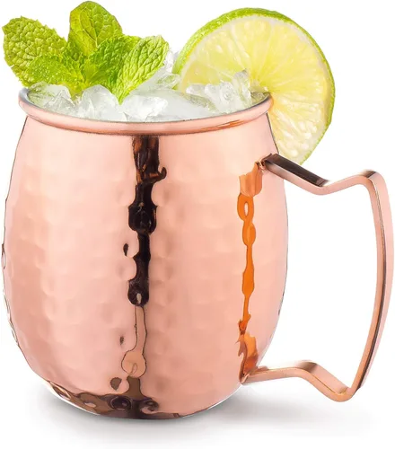 Vista 4 de Royalty Art Moscow Mule - Juego de 4 tazas con acabado de cobre martillado de 16 onzas