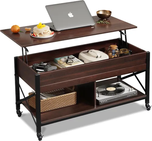 Vista 9 de WLIVE Mesa auxiliar plegable, moderna y portátil, pequeña, no necesita montaje, para sala de estar, hogar, espacio pequeño, color marrón rústico
