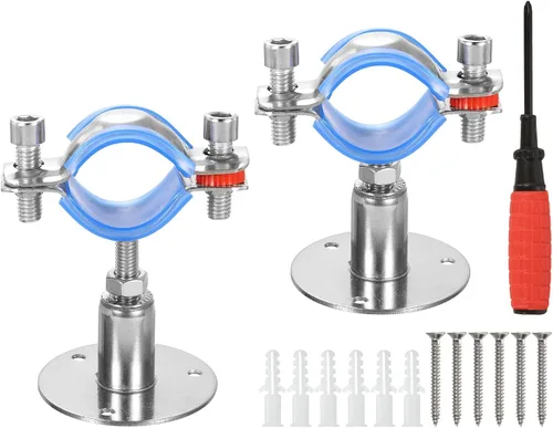 Vista 11 de uxcell Soporte de tubería de acero inoxidable para montaje en pared, soporte de tubo de montaje en techo, altura ajustable de 1.181-1.969 in