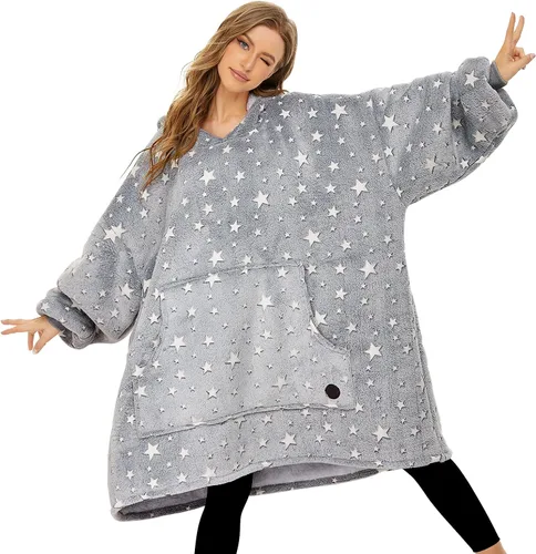 Vista 72 de THREE POODLE - Manta con capucha portátil para mujeres, sudadera con capucha de sherpa de gran tamaño para adultos hombres, mantas con capucha