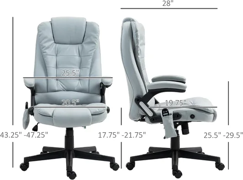 Vista 10 de Vinsetto Silla de oficina de masaje vibratorio de 6 puntos con calor gris claro