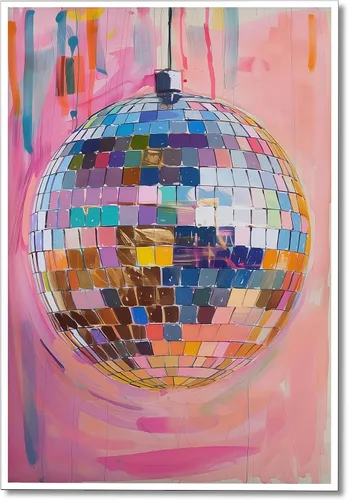 Vista 9 de Arte de Pared en Lienzo de Bola de Discoteca Rosa Suave de Moda, Póster con Textura de Bola de Espejo Plateada Funky para Chica, Impresión