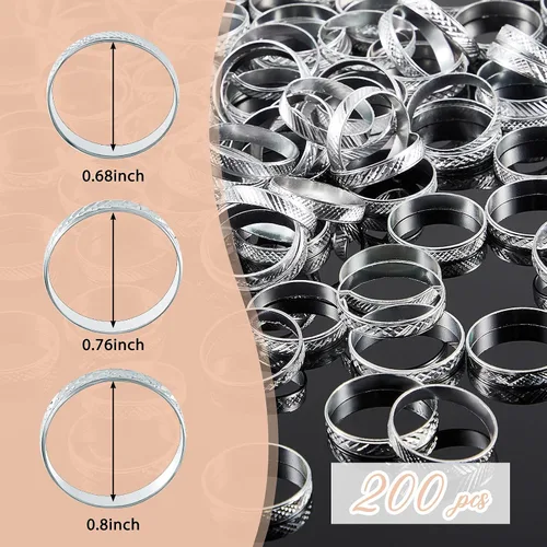 Vista 2 de Hicarer - 200 anillos falsos para despedida de soltera, compromiso, boda, juego de despedida de soltera, anillos de aleación de aluminio con Plata