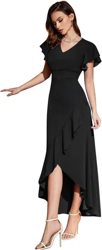 Vista 5 de Vestido formal con mangas con volantes, vestido con cuello en V, vestido largo de noche, vestido largo de fiesta de sirena, vestidos de cóctel