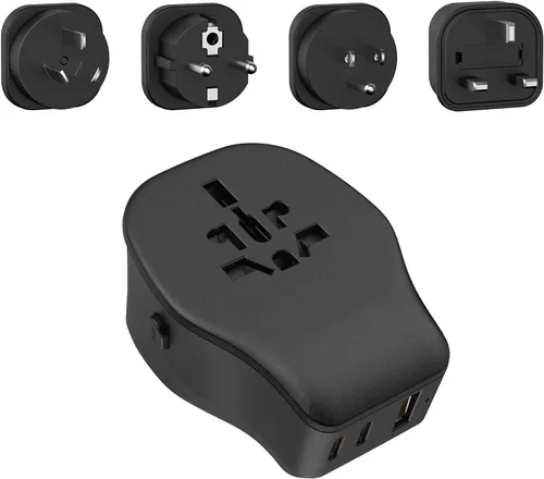 Vista 8 de JSVER Juego de adaptadores de viaje internacional con 3 puertos USB, 1 enchufe de CA, incluye accesorios desmontables tipo B, I, G, E/F para usar