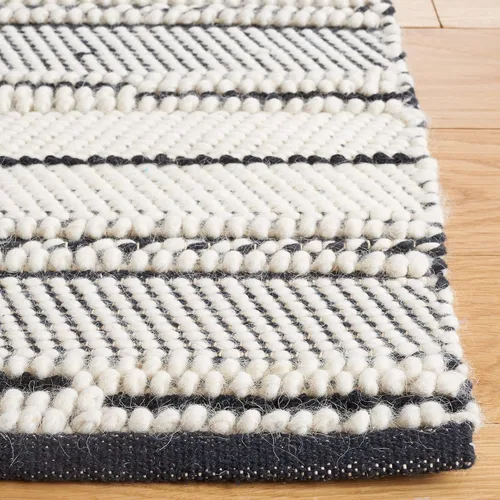 Vista 3 de SAFAVIEH Natura Collection - Alfombra decorativa de 3 x 5 pies, color negro y marfil, hecha a mano de lana de granja bohemia, ideal para zonas