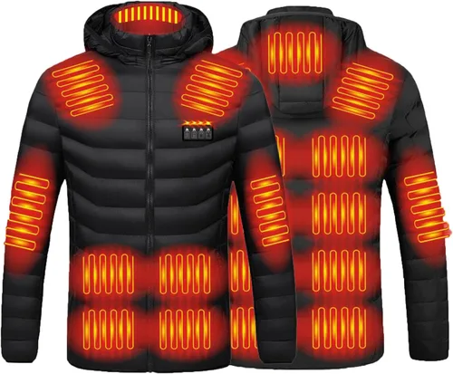 Vista 4 de Ssuyeuri Chaqueta térmica para mujeres y hombres, chaqueta de invierno cálida a prueba de viento, chaqueta gruesa de plumón mejorada recargable por
