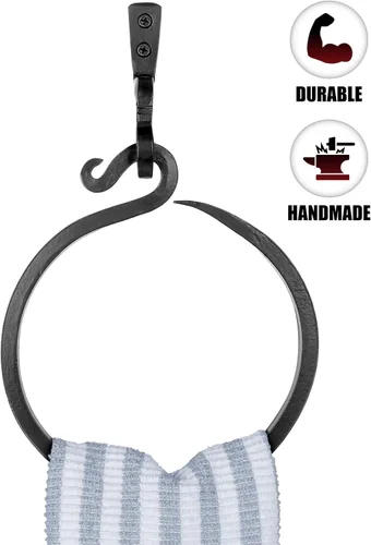 Vista 5 de Anillo de toalla de hierro forjado: un toque de encanto artesanal a tu cocina o baño con nuestro toallero hecho a mano. Fabricado por herreros, este