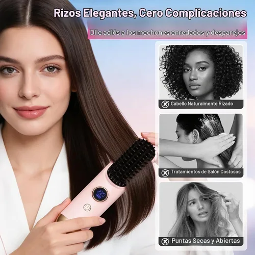 Vista 6 de Cepillo alisador de cabello 2026, cepillo alisador de cabello inalámbrico para cabello corto, mini cepillo portátil para alisar el cabello con 9