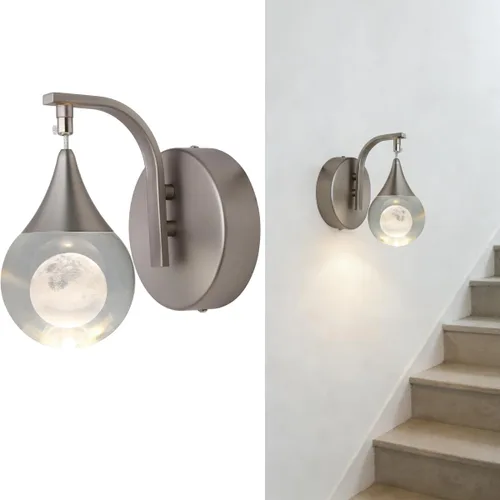 Vista 9 de Aplique de pared de luna para interiores, lámpara de pared de cristal, moderna, regulable, luz LED de pared para dormitorio, baño, sala de estar