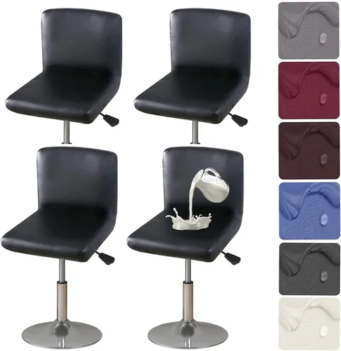 Vista 7 de HFCNMY Fundas para taburete de bar, 4 unidades, elásticas, impermeables, de PU con respaldos, lavables, fundas giratorias para taburete de bar