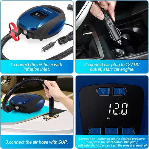 Vista 7 de Polotrag Bomba de tabla de remo, bomba eléctrica SUP, compresor de aire portátil profesional de 20 PSI con apagado automático, función