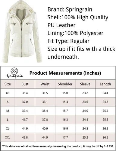 Vista 7 de Springrain Chaqueta de piel sintética para mujer, con capucha desmontable