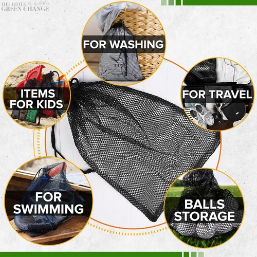 Vista 4 de 10 piezas de bolsas pequeñas de malla – Bolsas de nylon de malla con cordón de 11.8x7.48" – Ligeras, transpirables, reutilizables