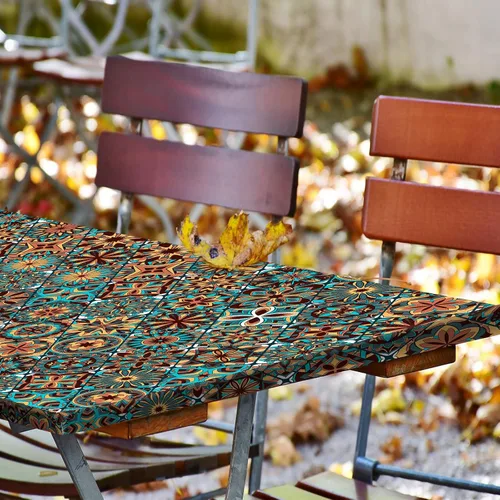 Vista 6 de Mantel para mesa plegable, funda impermeable para mesa de pícnic, para mesas de 6 pies, borde elástico, cubierta de plástico para picnic