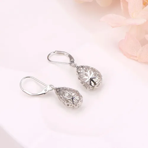 Vista 16 de Aretes colgantes de filigrana de plata de ley 925, margarita, loto, flor de rosa, piedra lunar, lágrima para mujer, nudo celta infinito, margarita