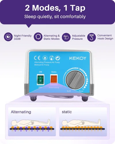 Vista 9 de Kekoy Almohadilla de colchón de presión de aire alterna para cama y silla reclinable, diseño antideslizante mejorado, cojín de alivio de presión