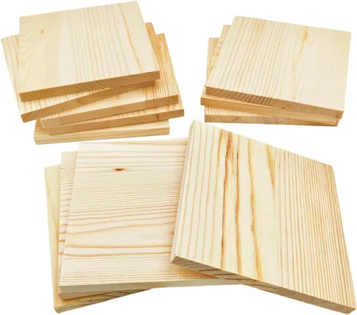 Vista 10 de 6 piezas de bloques cuadrados de madera sin terminar para manualidades, tablas de madera de pino en blanco de 15x15x1 centímetros, para tallado