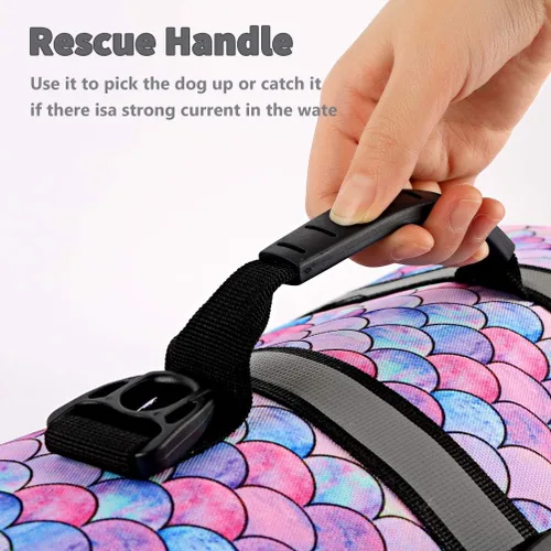 Vista 5 de Chaleco salvavidas para perros, tejido antidesgarros Ripstop, chaleco flotante ajustable para perros, reflectante, duradero, con asa de rescate