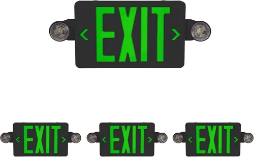 Vista 7 de CM MZY - Señal de salida LED verde con luces de emergencia, carcasa negra Negro Verde