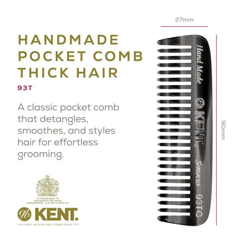 Vista 2 de Kent 93T - Peine para barba de grafito negro para hombre, peine de dientes anchos para hombre, ideal para bigotes y barbas y vello facial, peines