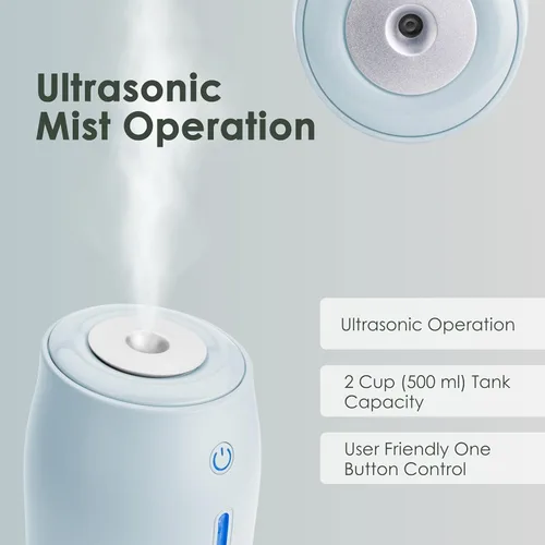 Vista 6 de Aqua Glo Humidificador personal - Niebla fría ultrasónica, batería recargable para 15 horas de uso, tanque de agua de 2 tazas, funcionamiento