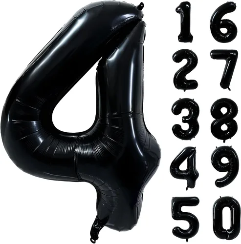 Vista 140 de Globos gigantes de helio de aluminio de 40 pulgadas, color negro, globos digitales grandes del número 0 para decoración de fiesta de cumpleaños