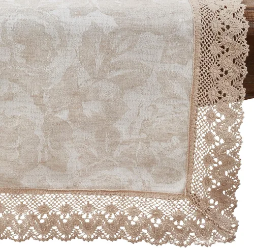 Vista 3 de Saro Lifestyle Camino de mesa jacquard con ribete de encaje, natural, 16 x 120 pulgadas