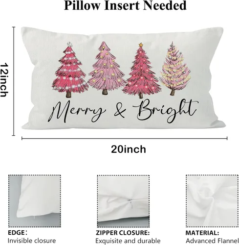 Vista 5 de Fundas de almohada rosas de Navidad, 12 x 20 pulgadas, decoración de almohada lumbar para dormitorio, sofá