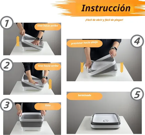 Vista 8 de GIMWA Lavabo plegable para biberones, contenedor portátil de 2.4 galones para fregadero de campamento de caravana, tina de cocina que ahorra espacio