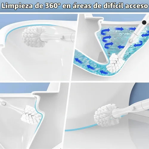 Vista 8 de Juego de cepillo eléctrico y soporte para inodoro, cepillo eléctrico para inodoro, juego de limpiador de cepillo de inodoro con 5 recambios