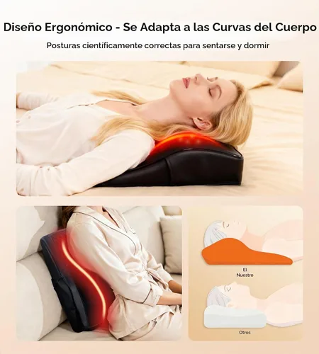 Vista 4 de ALLJOY Masajeador térmico de espalda para aliviar el dolor de espalda, almohada de apoyo lumbar Shiatsu de tejido profundo con 3 modos de masaje, 3