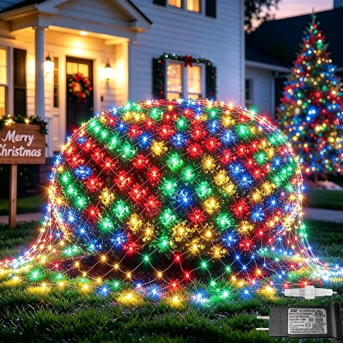Vista 26 de Pooqla Luces de red solar, 10 x 10 pies, 280 luces LED de red para cenador al aire libre con 8 modos, funciona con energía solar y USB, impermeable