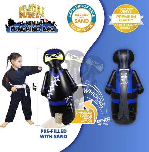 Vista 3 de Kids Punching Bag- Bop Bag Sand-Base Ninja estándar negro/azul precargado con arena